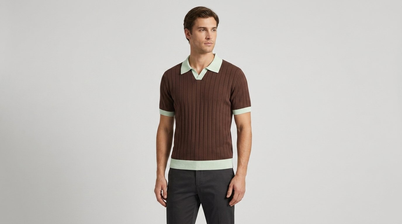 Contrast Rib Polo Cacao worn